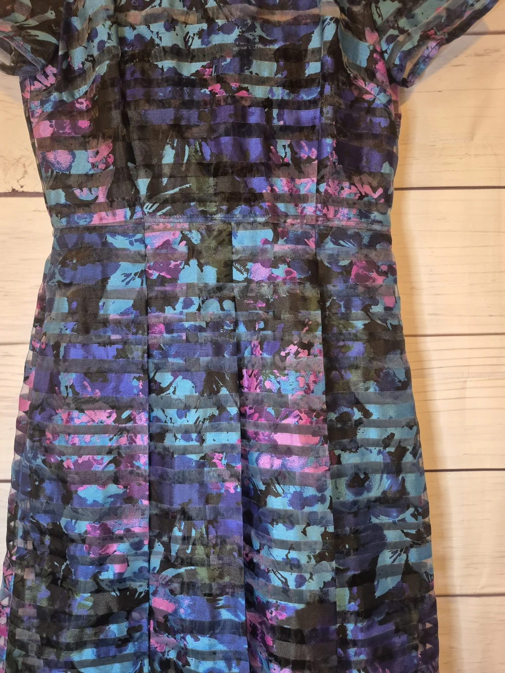 Tahari ASL Blue Multi-Color Striped Floral Burnout Fit & Flare Dress Size 6 - Picture 6 of 12